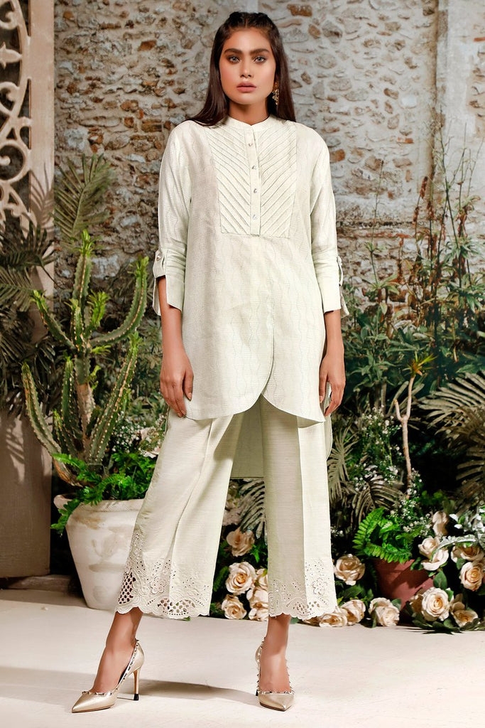 Zuri by Zainab Casual Pret - HIGHLOW PLEATED SHIRT WITH EMBROIDERED CULOTTES