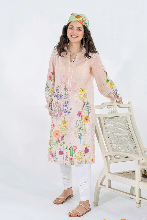 Ammara Khan Bloom  - PRINTED LAWN KURTA - NUDE PEACH (SH-07)
