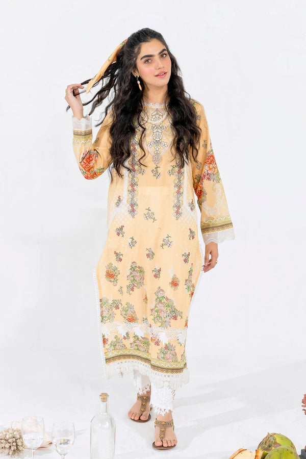 Ammara Khan Bloom  - PRINTED LAWN KURTA - MANGO (SH-03)