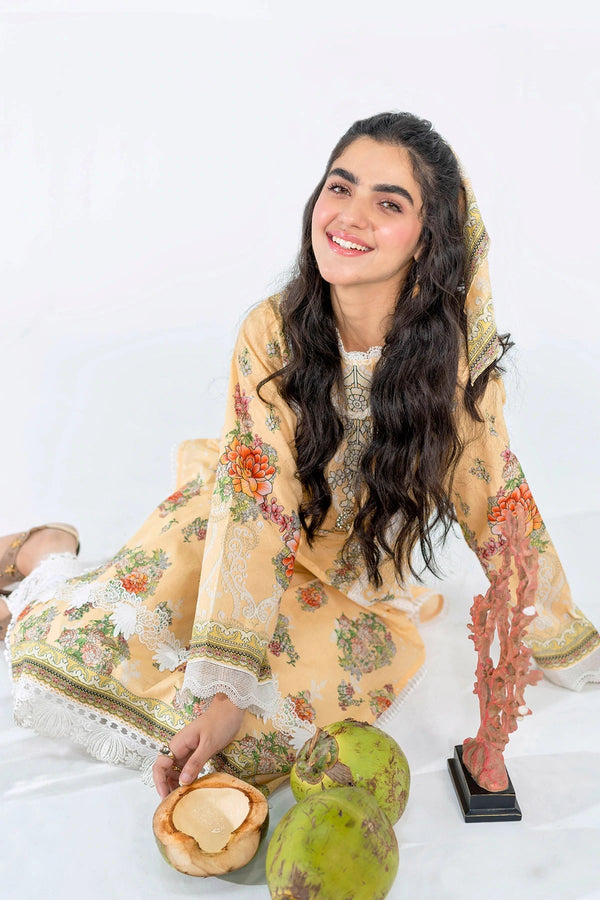 Ammara Khan Bloom  - PRINTED LAWN KURTA - MANGO (SH-03)