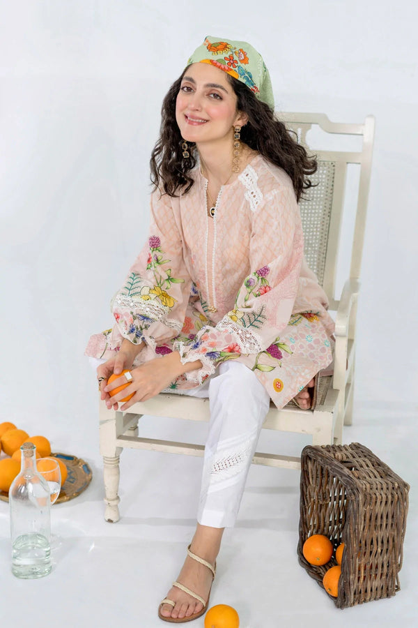 Ammara Khan Bloom  - PRINTED LAWN KURTA - NUDE PEACH (SH-07)